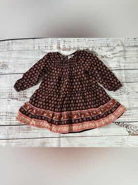 Old Navy Dress Girls 2T Brown Patterned Smocked Long Sleeve Fall